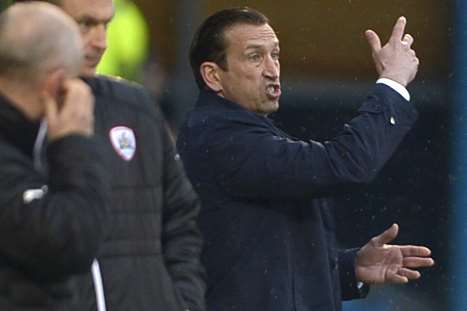 Gills boss Justin Edinburgh shouts tactics from the touchline on Saturday Picture: Barry Goodwin