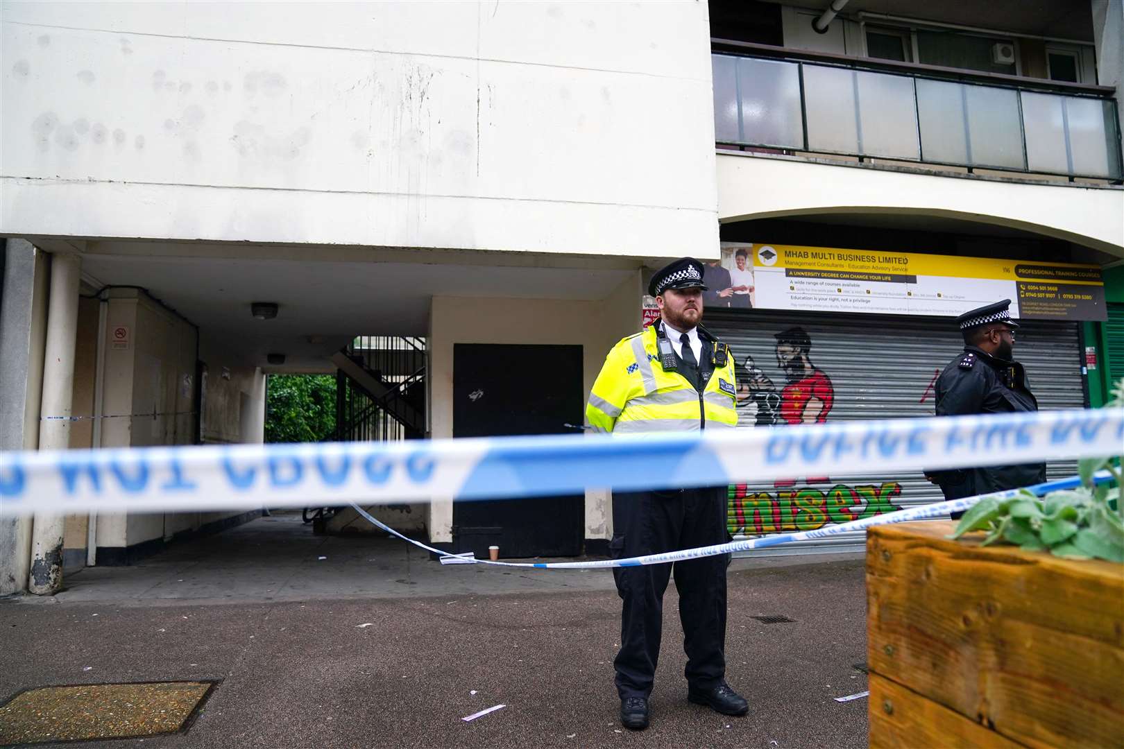 Police near to the scene in Lambeth, south London, where a 16-year-old boy died after being stabbed on Monday evening (Victoria Jones/PA)