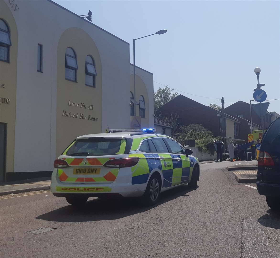 Paramedics treat a motorcylist after a crash in Richmond Road, Gillingham on Thurday, July 25 (14284263)