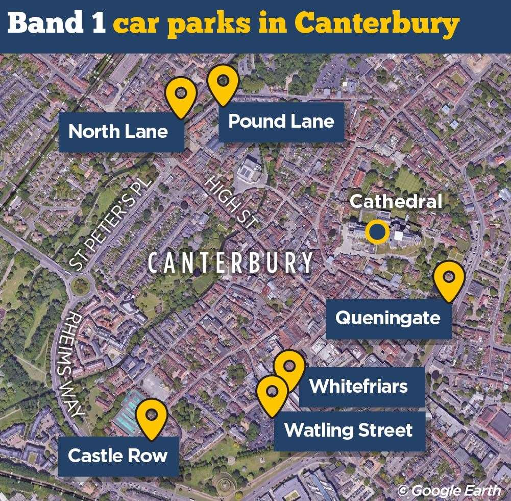 North Lane and Castle Row will be added to the the ‘premium’ Band One sites in Canterbury, where tariffs will remain at £3.70 an hour