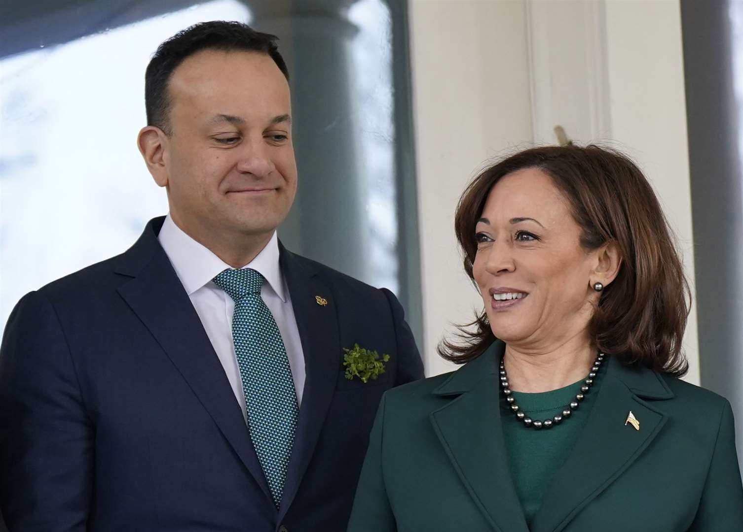 Taoiseach Leo Varadkar with US vice president Kamala Harris during a breakfast meeting hosted by Ms Harris at her official residence in Washington DC (Niall Carson/PA)