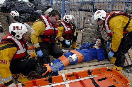 Whitstable lifeboat crews deal with a casualty during their exercise