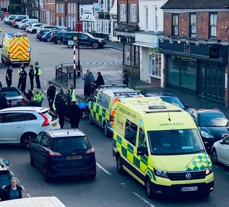 Police and ambulance crews at the scene of a hit-and-run accident in West Malling in March