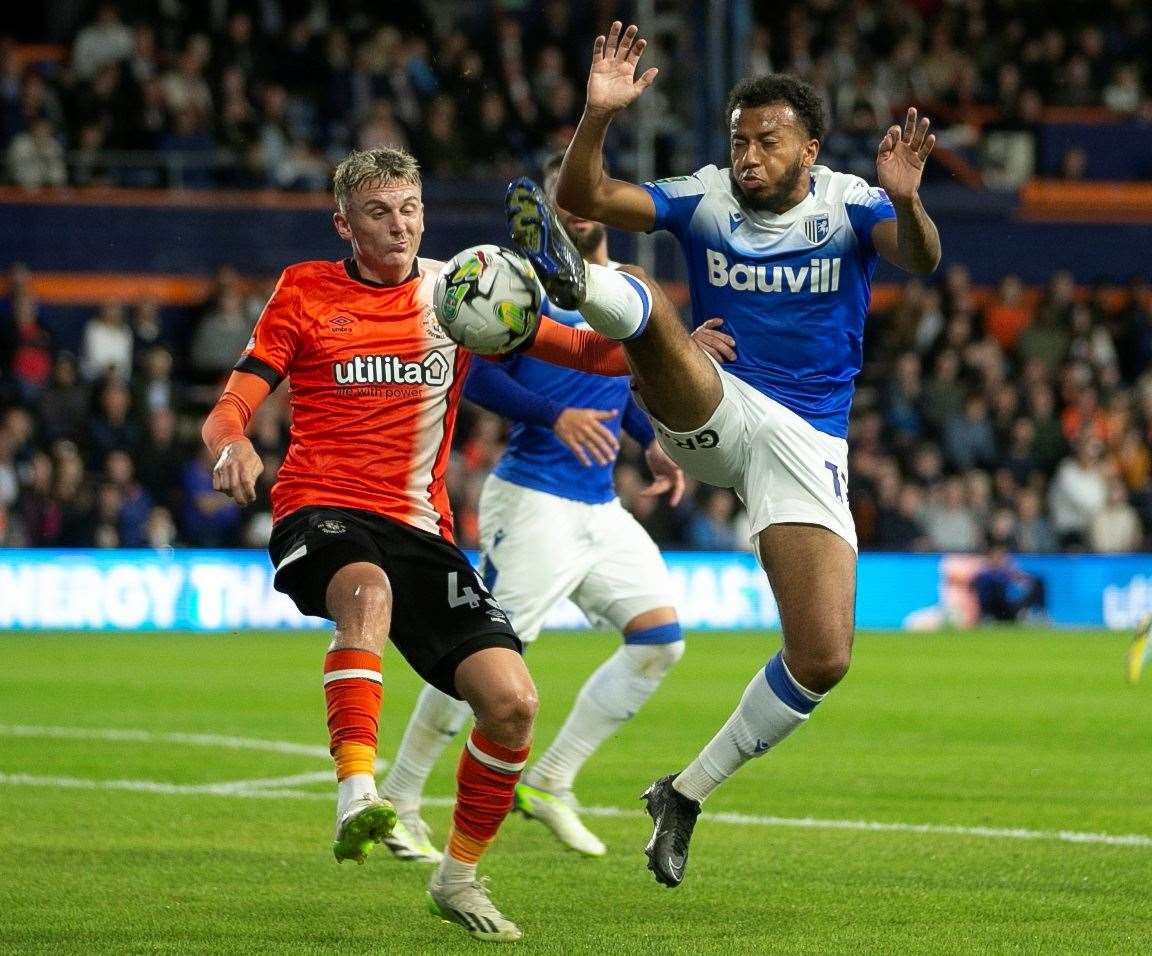 Jayden Clarke makes his presence felt against Luton Town on Tuesday. Picture: @Julian_KPI