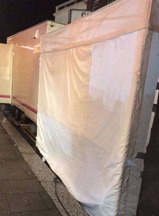 These tents blocked off Hairways in Hythe during the late night shopping event in town