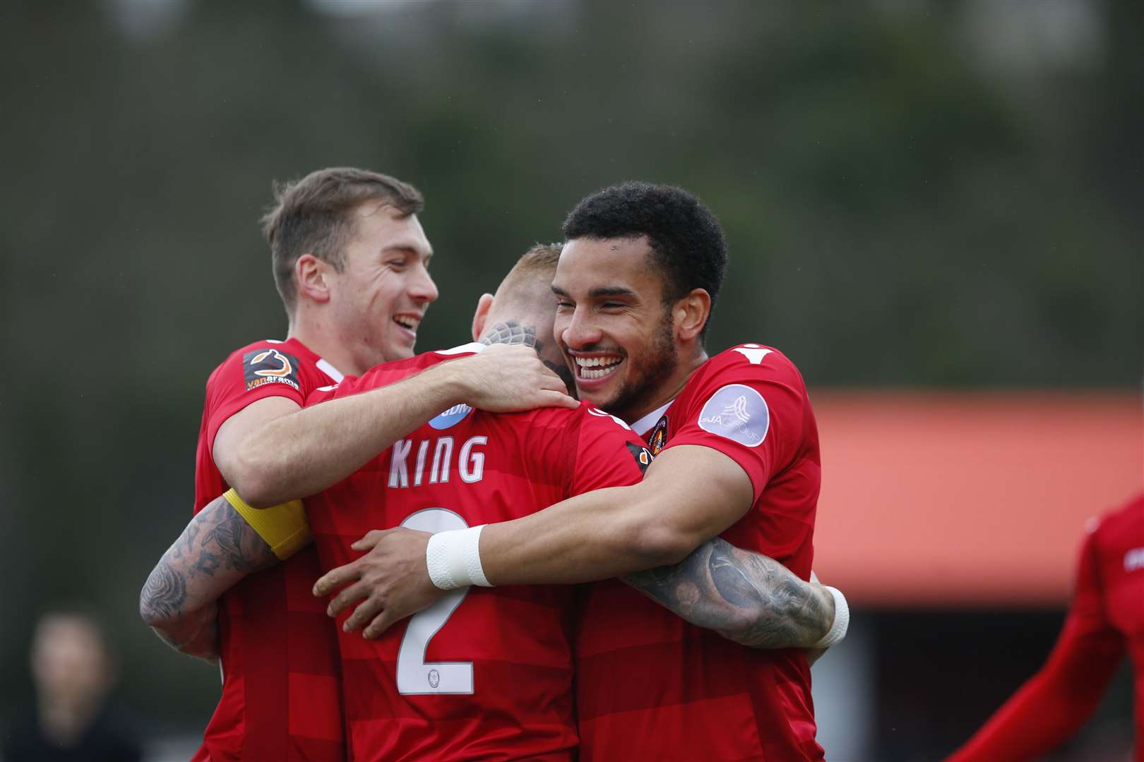 Team-mates congratulate their skipper after scoring a goal Picture: Andy Jones