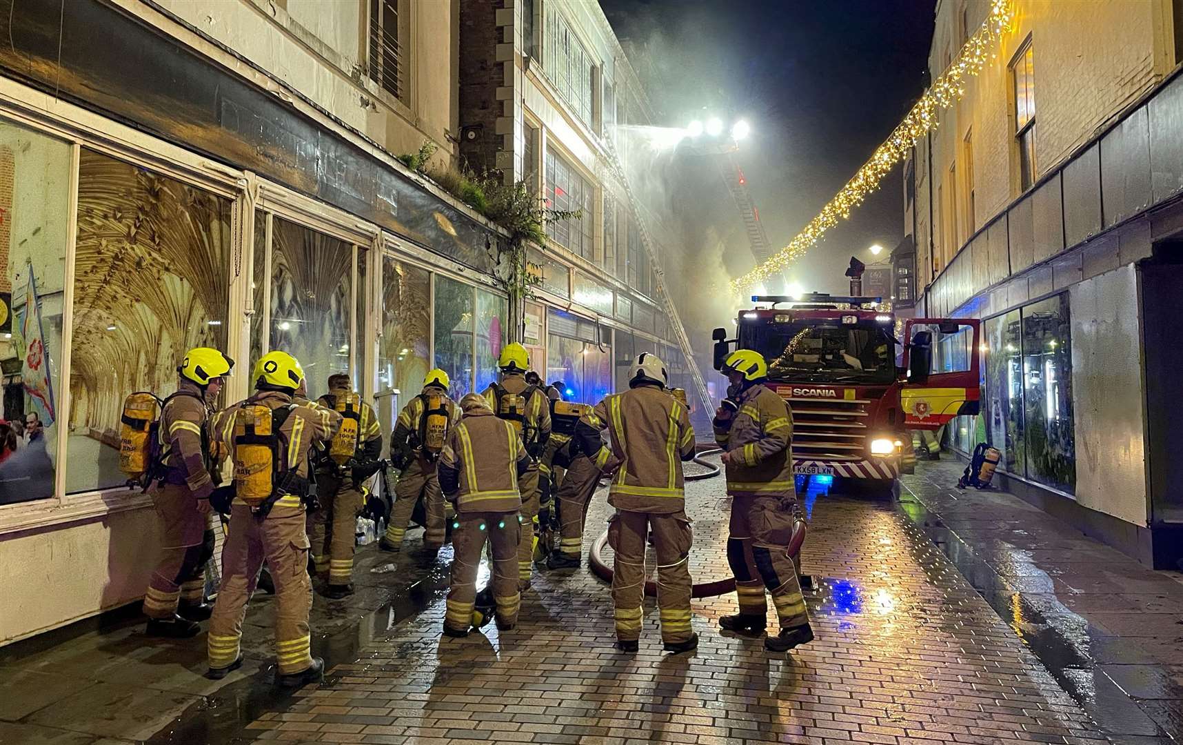 Fire crews in Canterbury High Street. Picture: KFRS