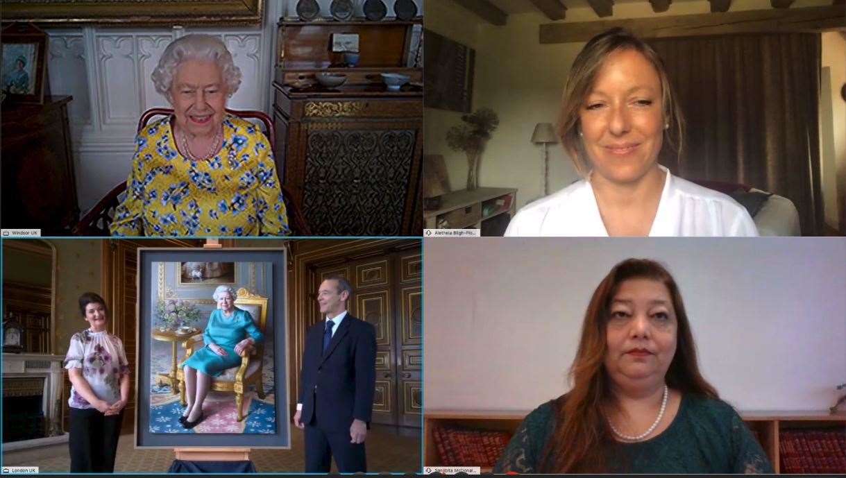 The Queen, artist and Foreign Office officials were on the call (WebEX/PA)