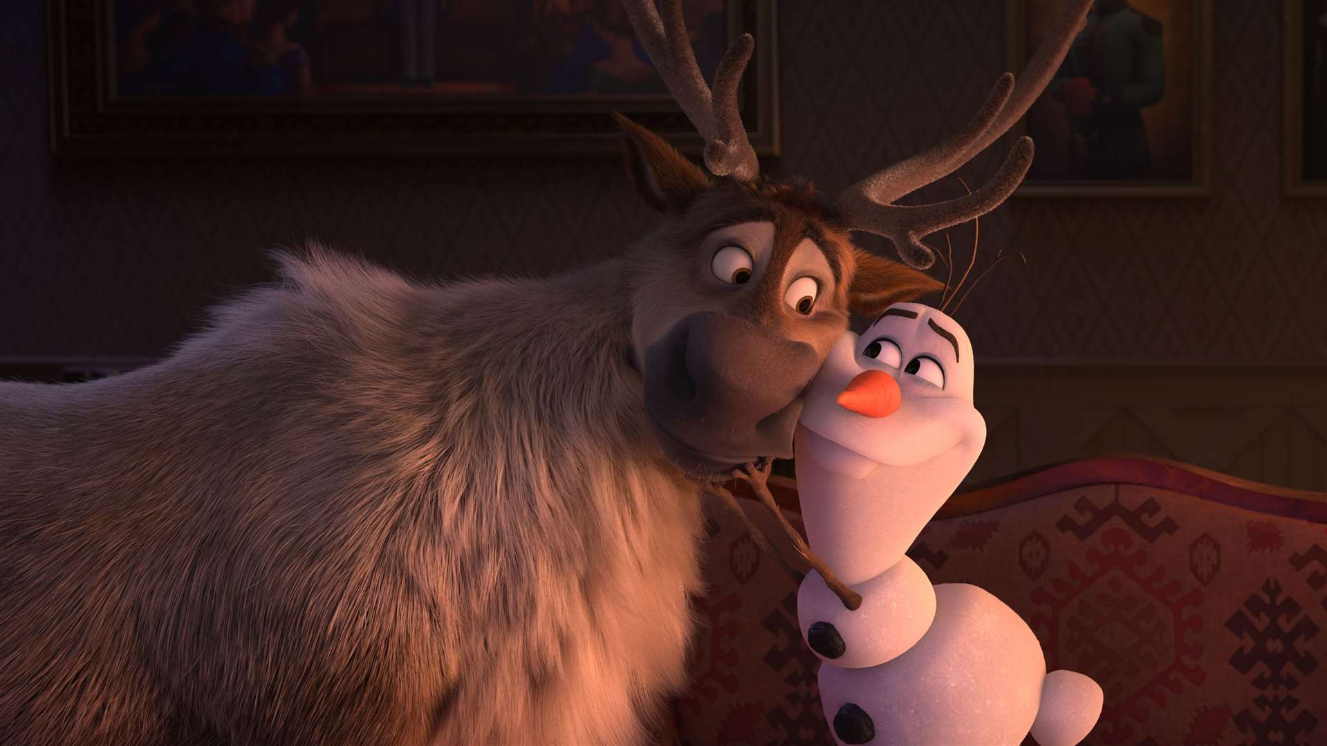 Sven the reindeer and Olaf (voiced by Josh Gad) Picture: Disney