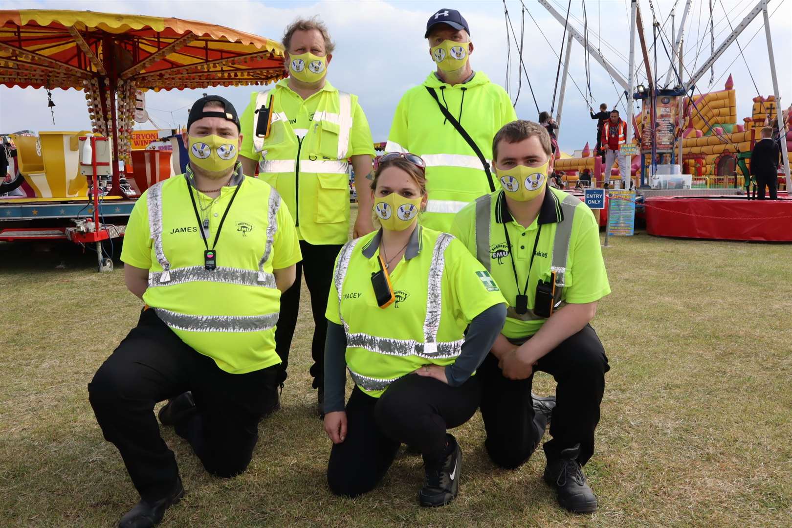 The EMUs at Smith's funfair at Barton's Point, Sheerness, with Tracey O'Neill (centre), in April 2021. Picture: John Nurden.