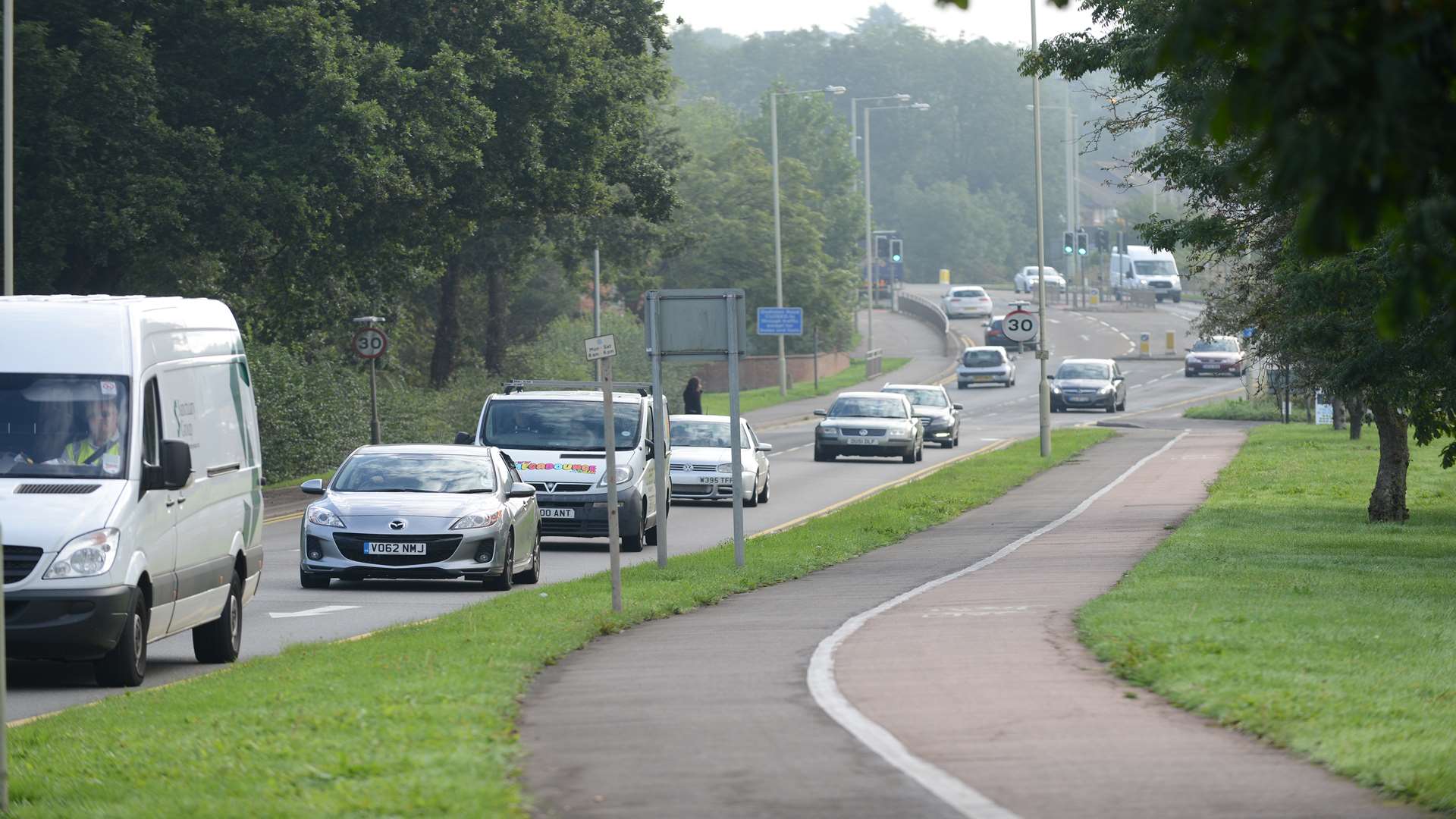 View of Chart Road towards the 'Tank' roundabout from the Loudon Way junction