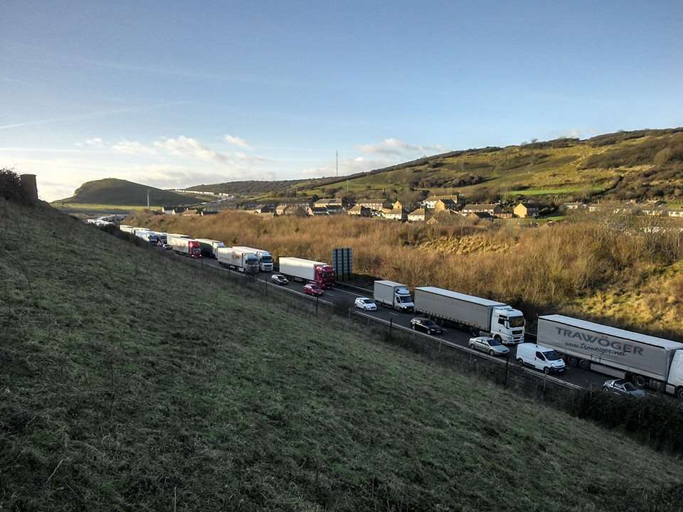 Archive scene of Dover-bound traffic stuck along the A20. Picture: Paul Wells