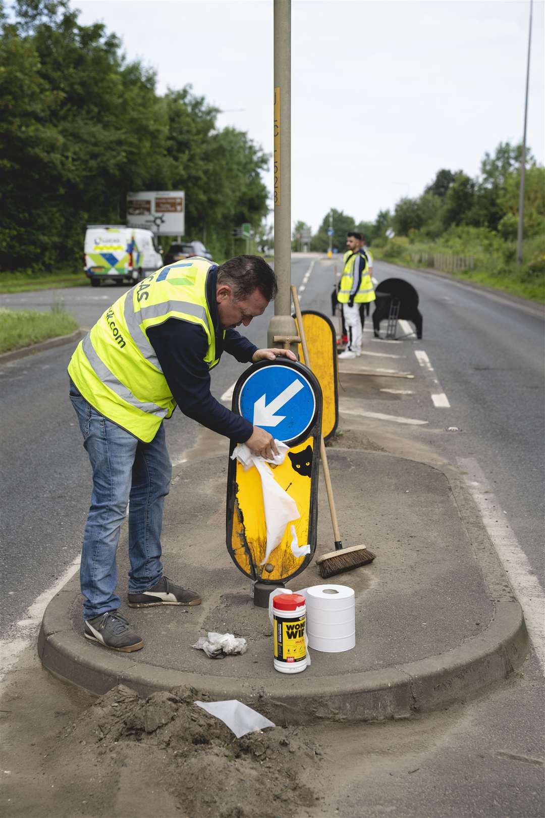 Danny Lucas washing a traffic bollard in his adopted zone