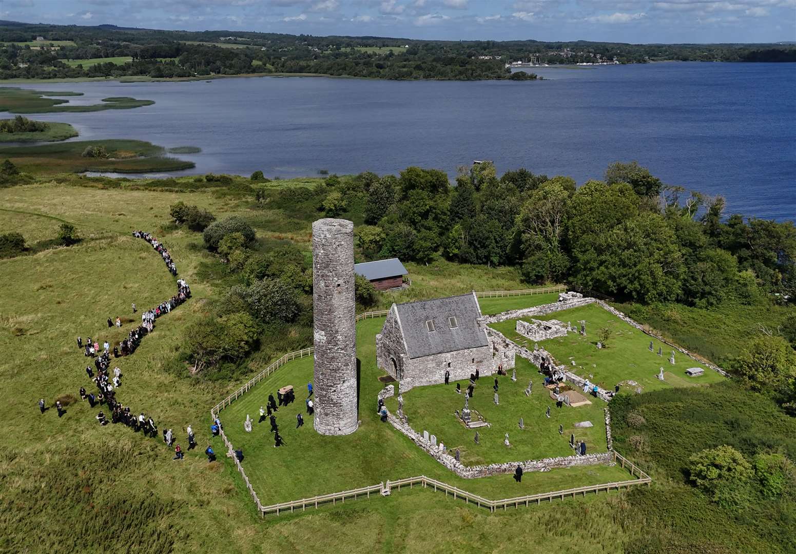 The coffin of Irish writer Edna O’Brien was taken to Holy Island in Co Clare (Niall Carson/PA)