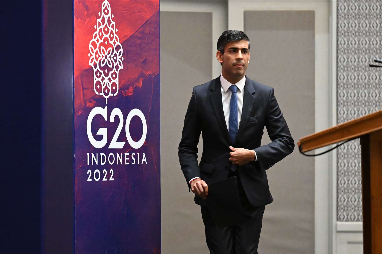 Rishi Sunak arriving for his closing press conference at the G20 (Leon Neal/PA)