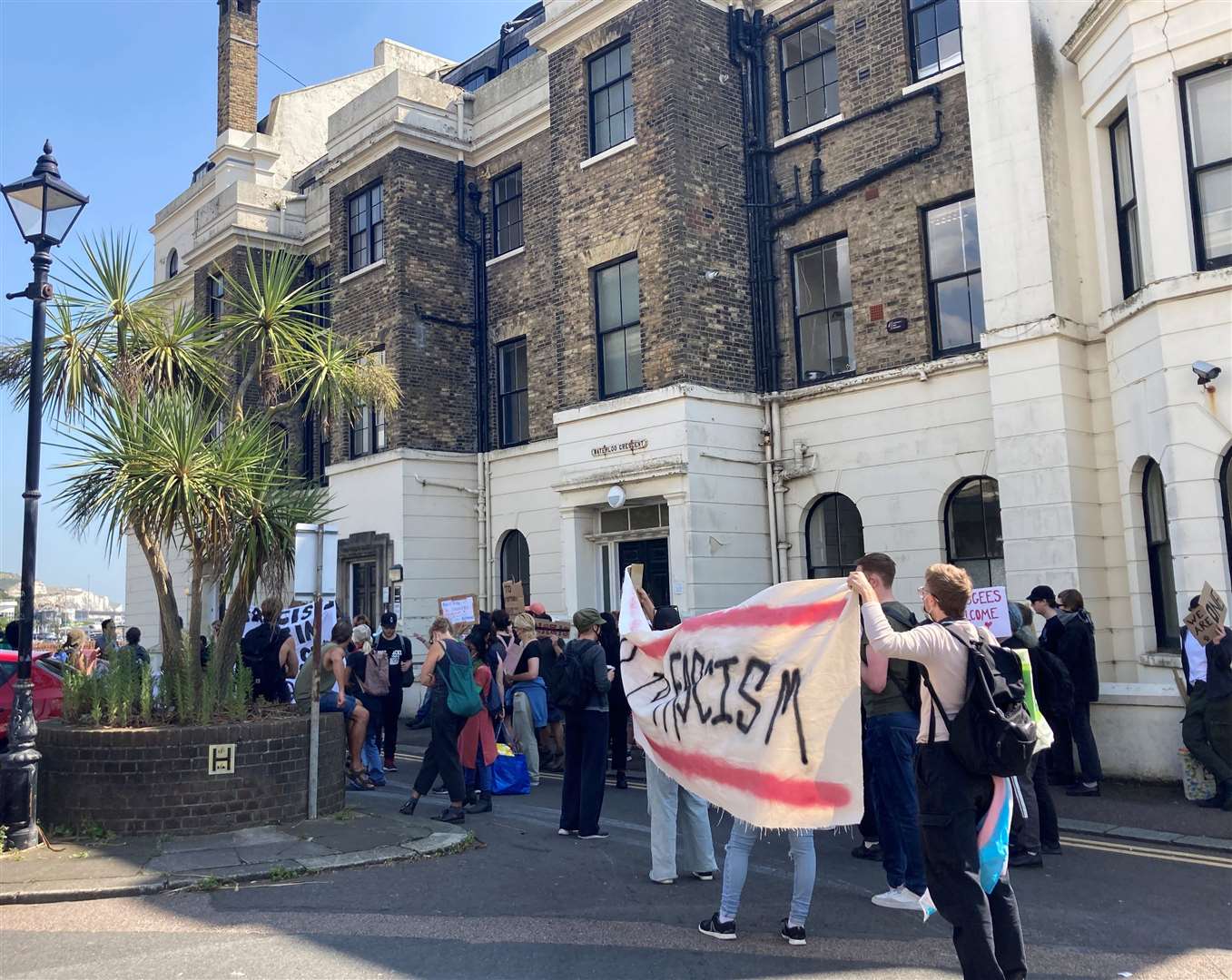 Pro-immigration groups marching through Dover town centre