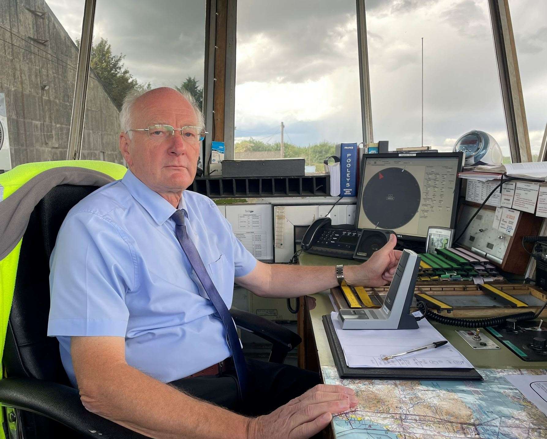 Rochester Airport manager Kelvin Carr clearing us for take-off