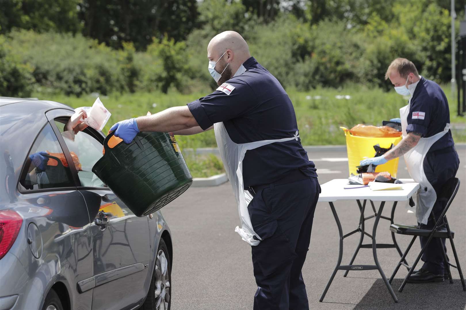 Royal Navy personnel from HMS Prince of Wales operate a mobile testing unit in Eastleigh, Hampshire (Royal Navy/PA)