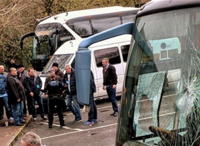 Coaches were smashed at junction 8 of the M20