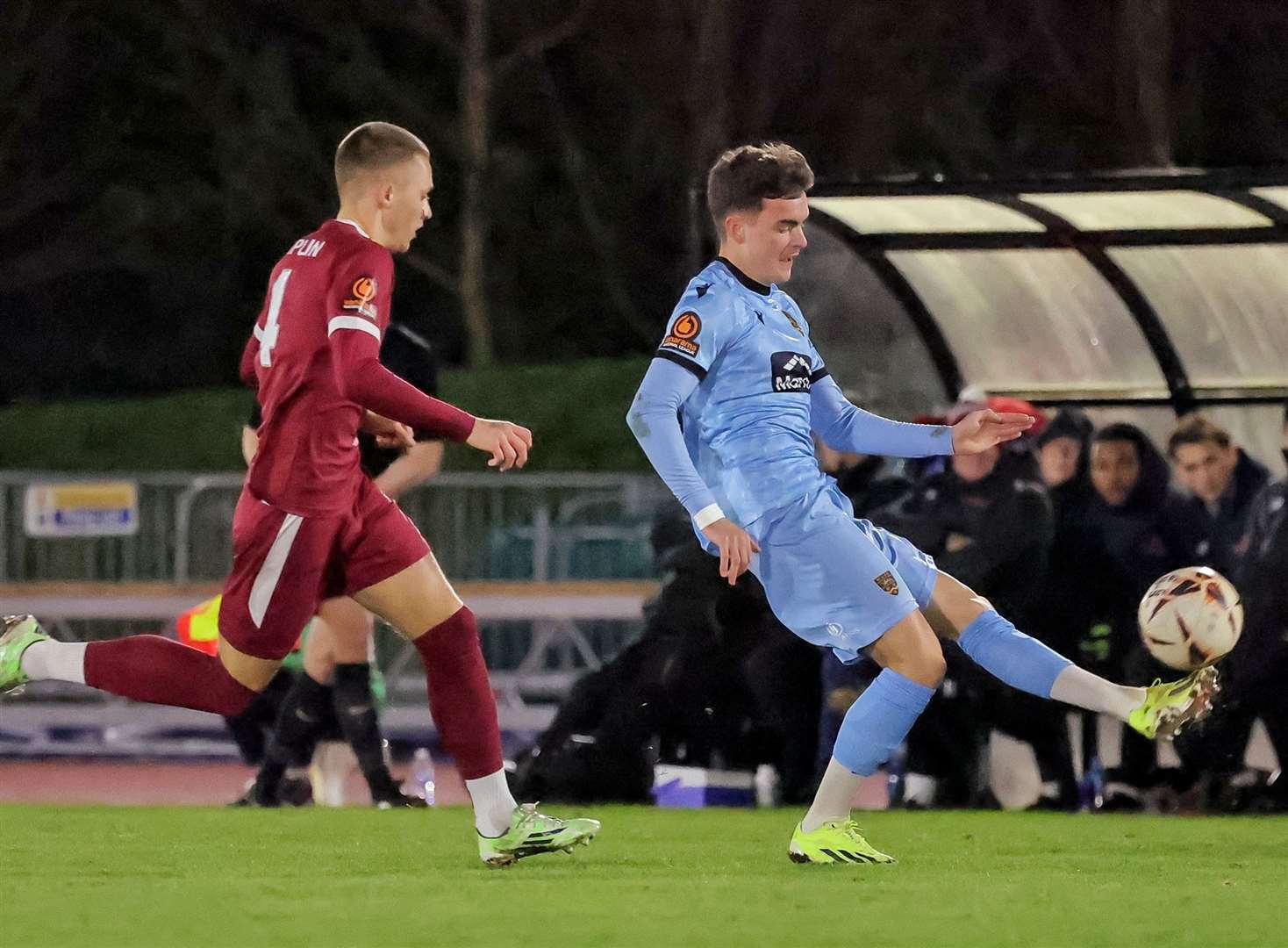 Ben Brookes in possession for Maidstone against his old club. Picture: Helen Cooper