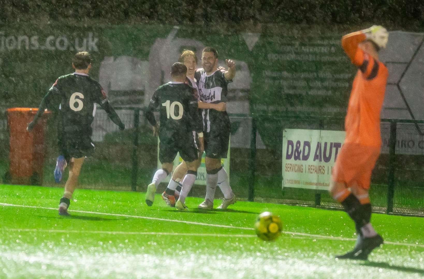 Ashford celebrate their injury-time equaliser against Sittingbourne on New Year's Day. Picture Ian Scammell