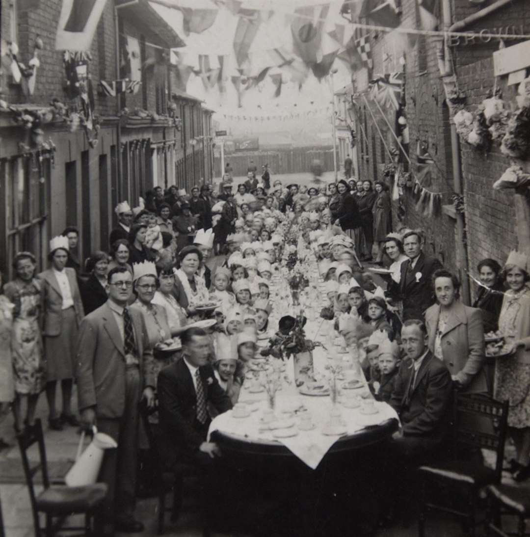 Shirley Brown's family, at the back, celebrating VE Day in Sittingbourne