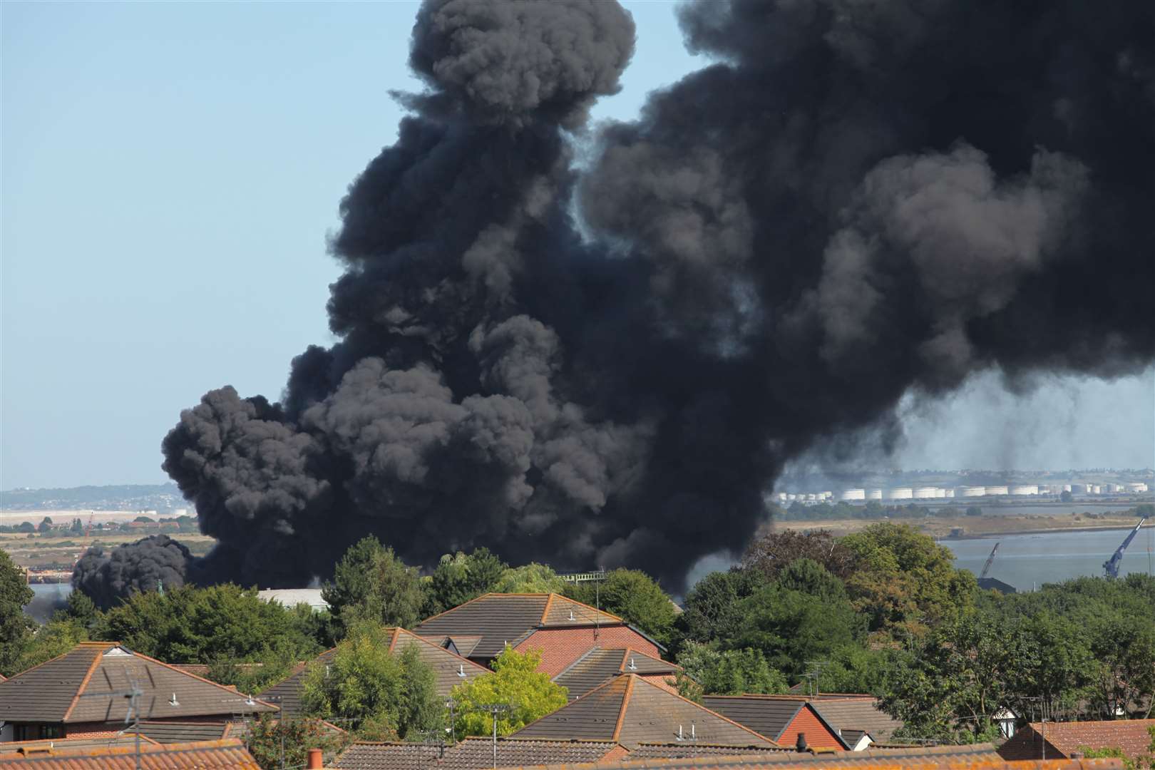 Smoke billowing from the Canal Road yard blaze in Gravesend. Picture: Adam Warren