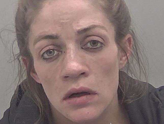 Jade Cosier, 28, was blocked in by police on the M2 in the car they stole in Dover. Picture: Kent Police