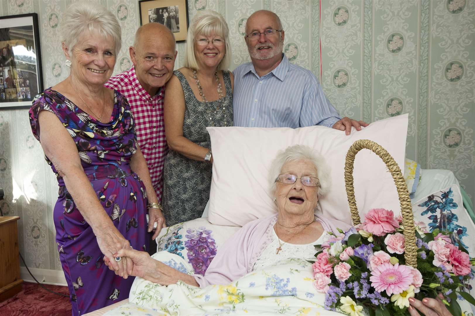 Dorothy Harrison surrounded by her family