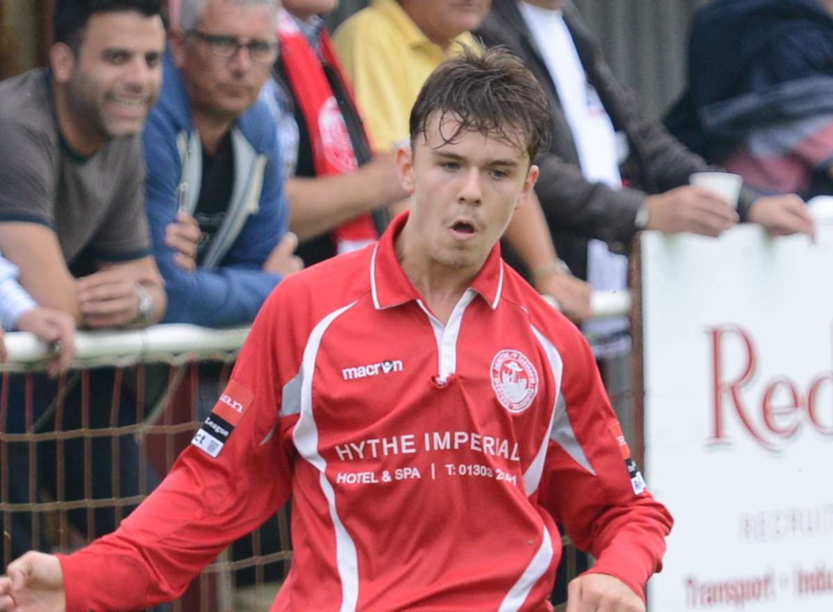 Sittingbourne's new signing Dave Pilcher in action for Hythe. Picture: Gary Browne