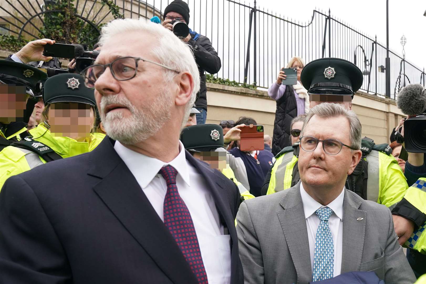 Sir Jeffrey Donaldson waiting for his car following the hearing (Brian Lawless/PA)