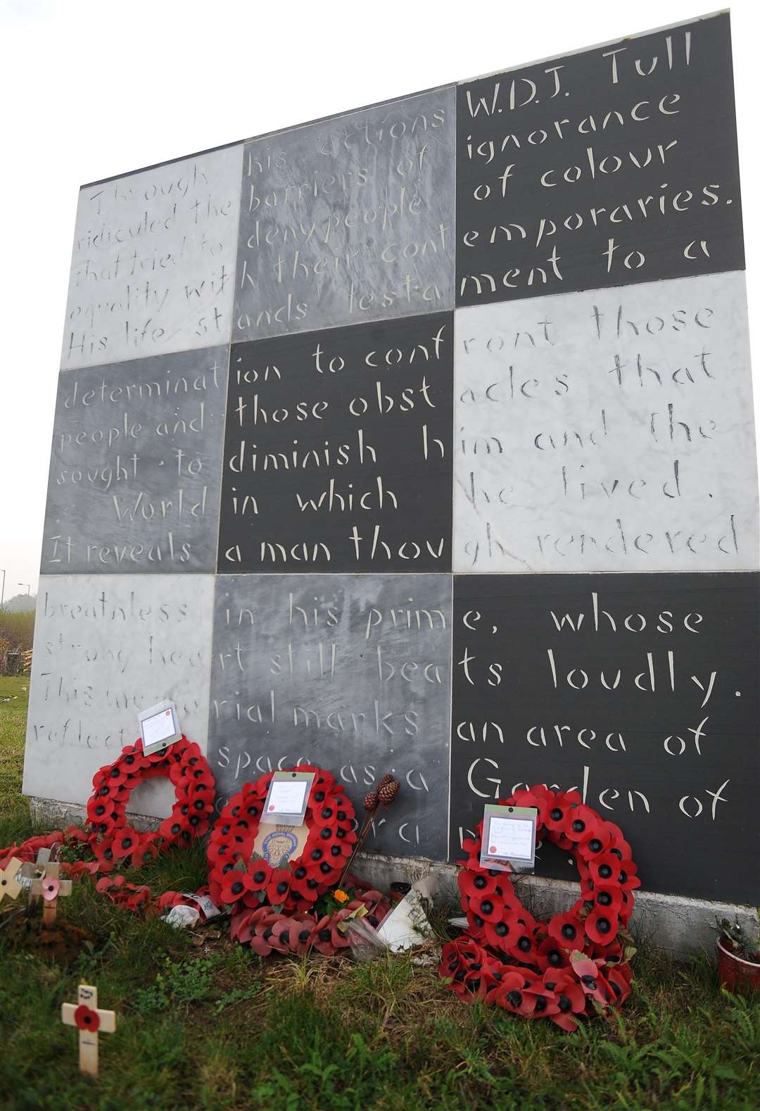 Poppy wreaths laid at Walter Tull’s memorial at Sixfields Stadium, Northampton (PA)