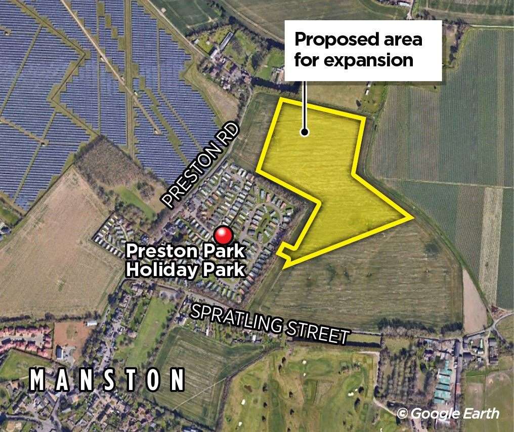 Preston Park Holiday Park near Manston has reapplied for an extension of the site for 110 extra static caravans - after previous plans were rejected