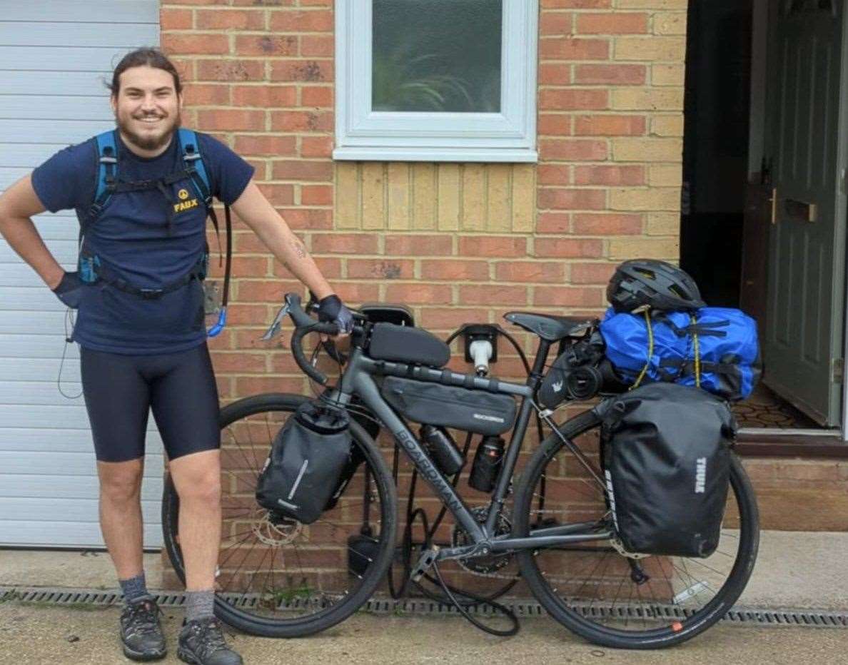 Sam Murray, 24, from Greenhithe, is cycling from his Kent home to Australia to raise money for the Samaritans charity. Picture: SWNS