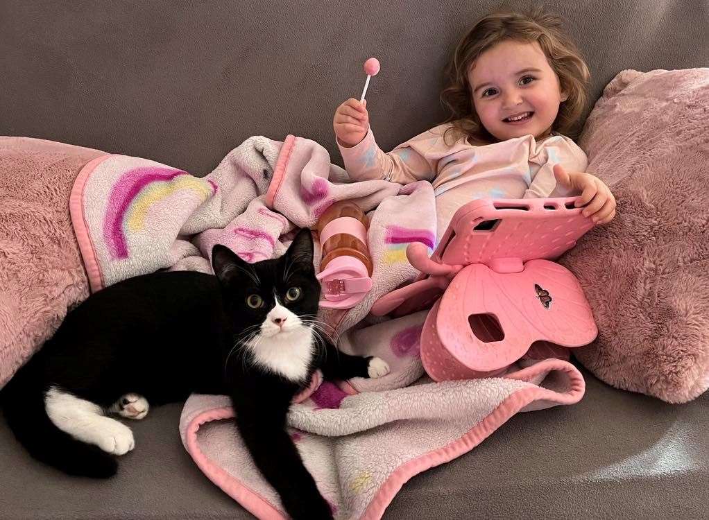 Ava-Mae with her cat, Stitch, who had to be rehomed while they live in temporary accommodation. Picture: Allana Spencer