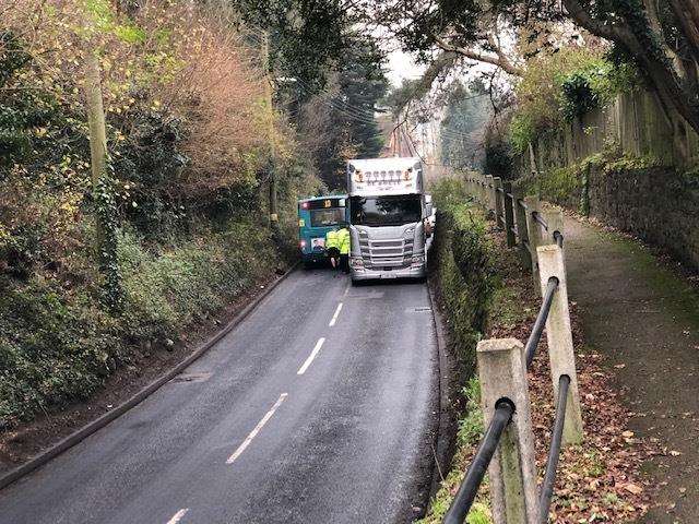 A bus and a lorry have blocked a road in Leeds, Maidstone. Pictures: Callum Haydon (5593166)
