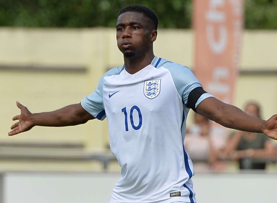 Ebbsfleet's Darren McQueen celebrates his first England C goal Picture: David Loveday