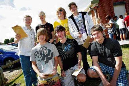 Pupils at Rainham Mark Grammar School celebrate their A-level success