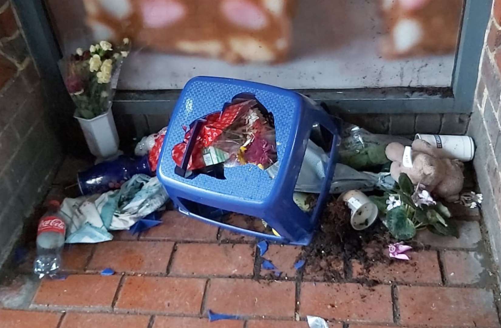 The damaged memorial following the vandalism over the weekend