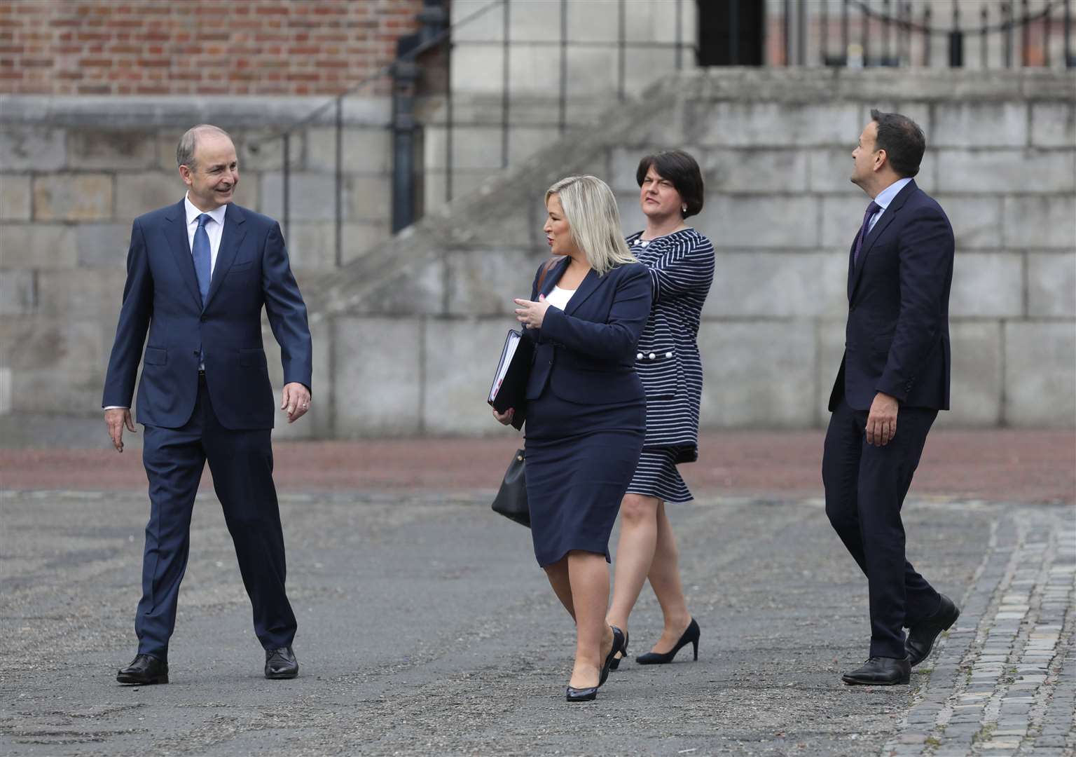 The Taoiseach hosted a “constructive and warm” North South Ministerial Council meeting at Dublin Castle on Friday with Stormont First Minister Arlene Foster and deputy First Minister Michelle O’Neill (Damien Eagers/PA).