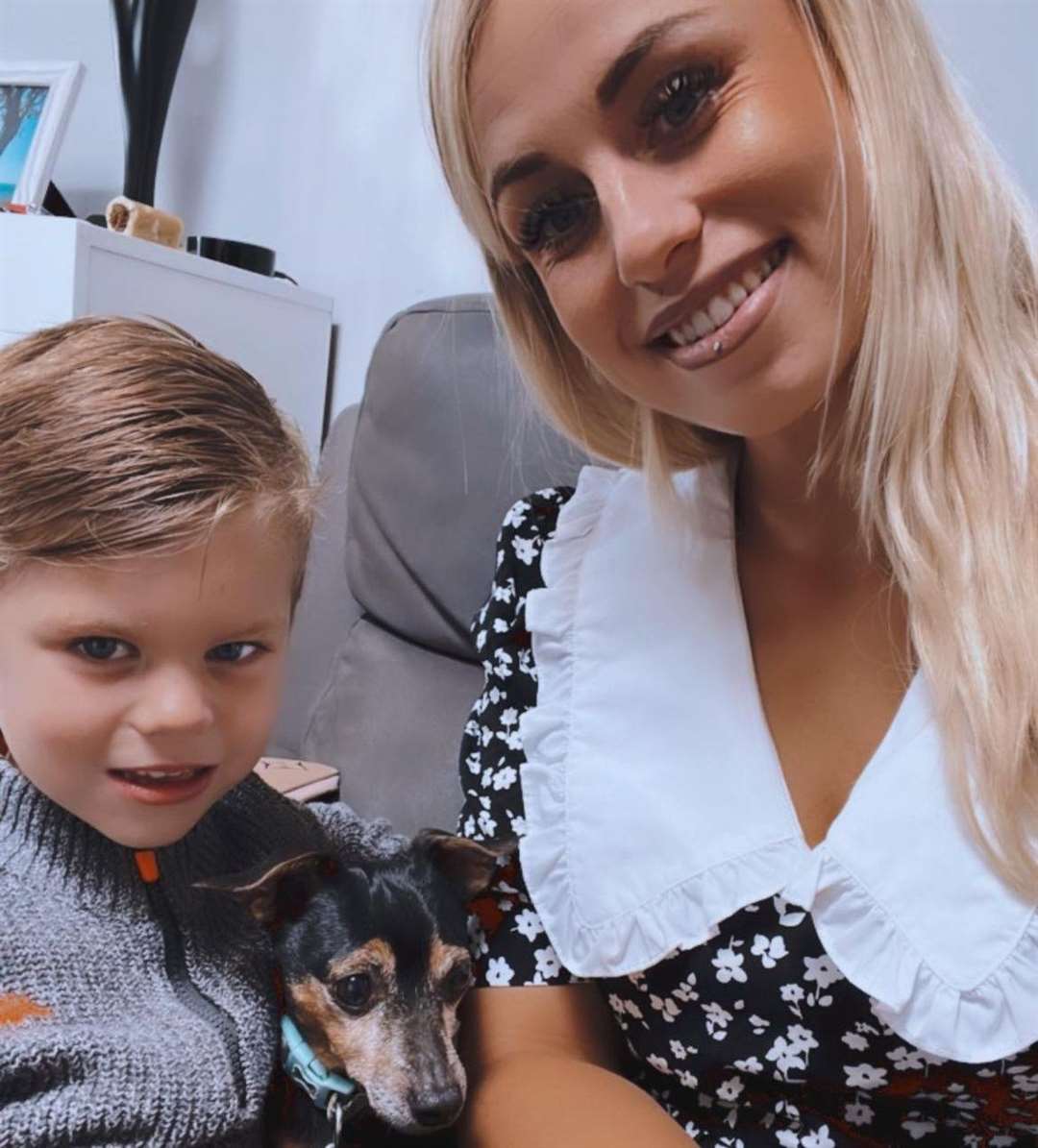 Georgia Courtney Jeffery and her son Addison, with dog Milo