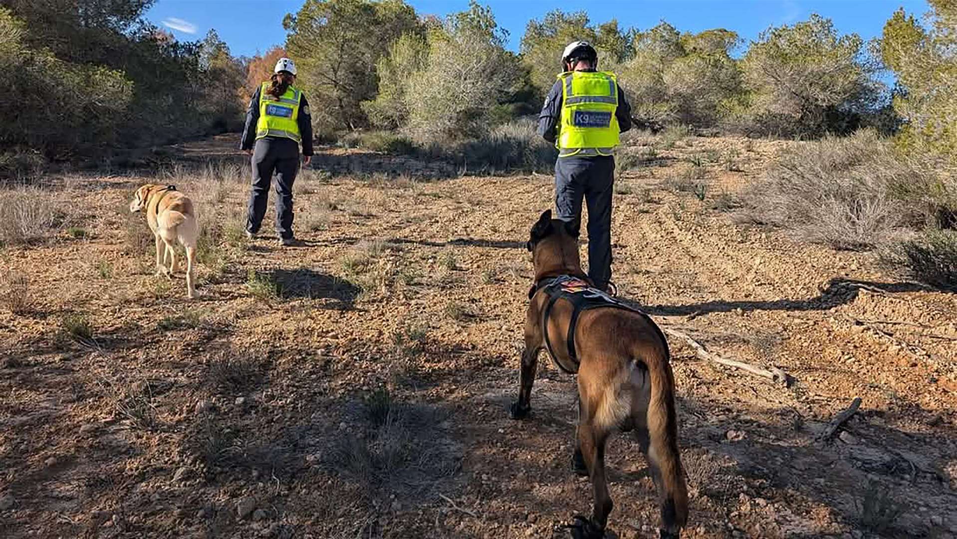 Undated handout photo issued by K9 Search and Rescue of their members of their Northern Ireland team who travelled to Alicante in Spain to help in the search for missing Belfast man John George (K9 Search and Rescue/PA)