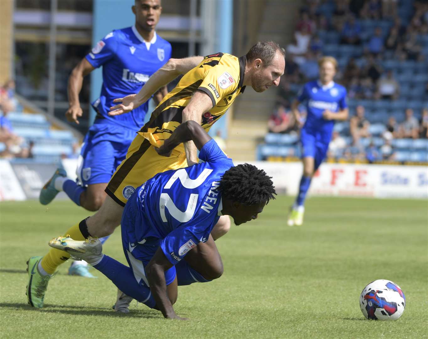 Gillingham's Jordan Green is fouled. Picture: Barry Goodwin