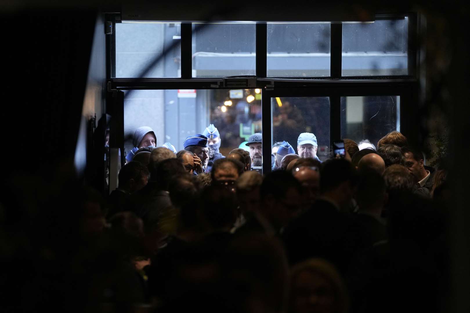 Belgian police blocked access to the National Conservatism conference in Brussels on Tuesday (Virginia Mayo/AP)