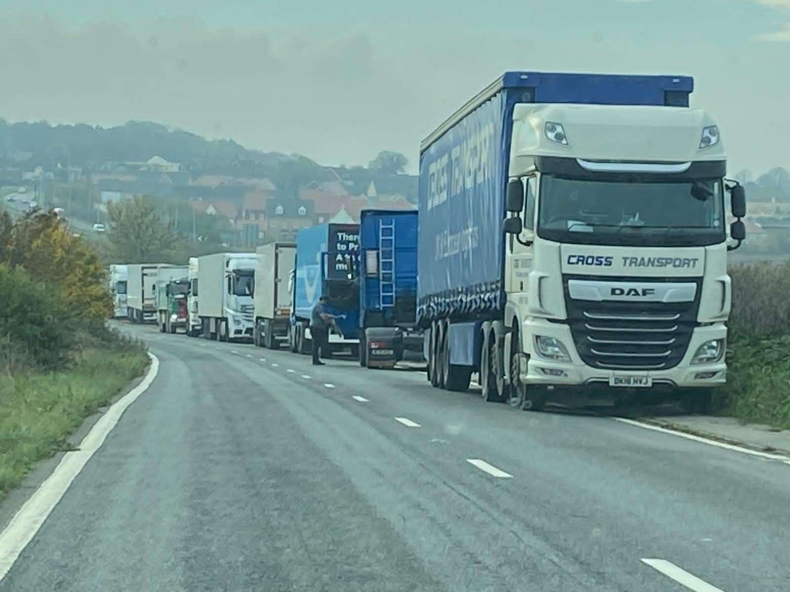 A number of lorries parked on a narrow road. Picture: Hoo St Werburgh Parish Council