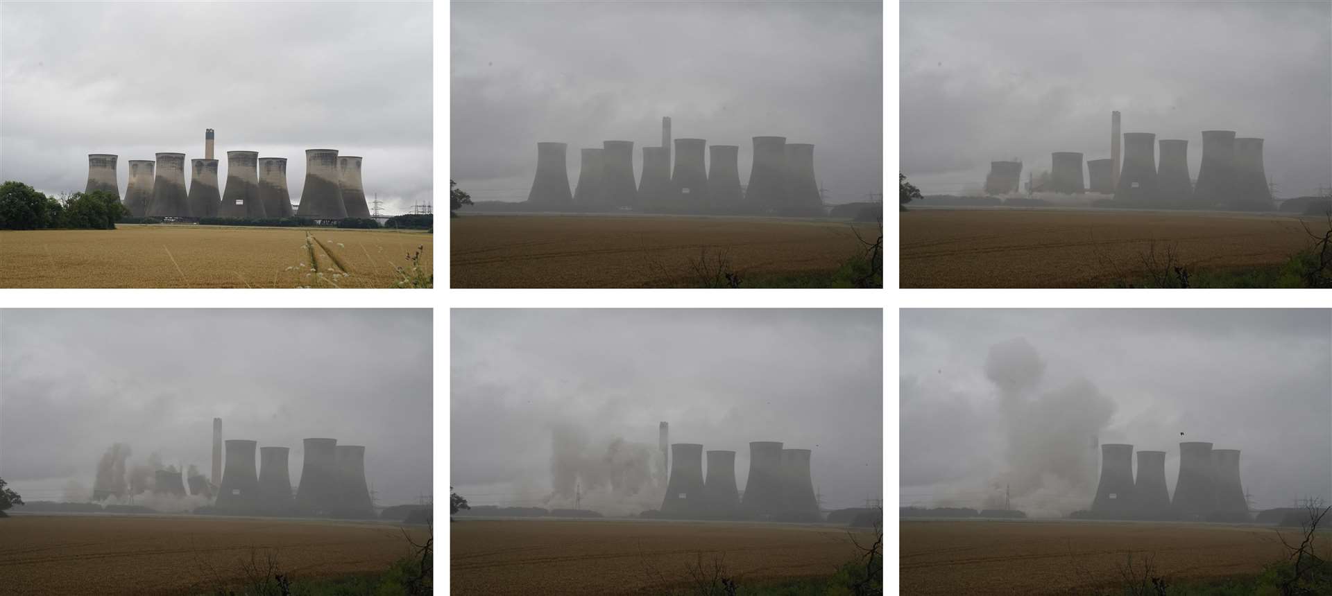 A combination of pictures showing the cooling towers being destroyed (Peter Byrne/PA)