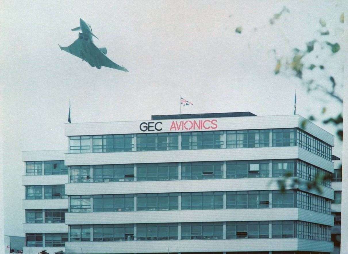 A Eurofighter Typhoon flypast at the company's Rochester base before the 1999 merger of Aerospace and Marconi Electronic Systems. Picture: BAE Systems