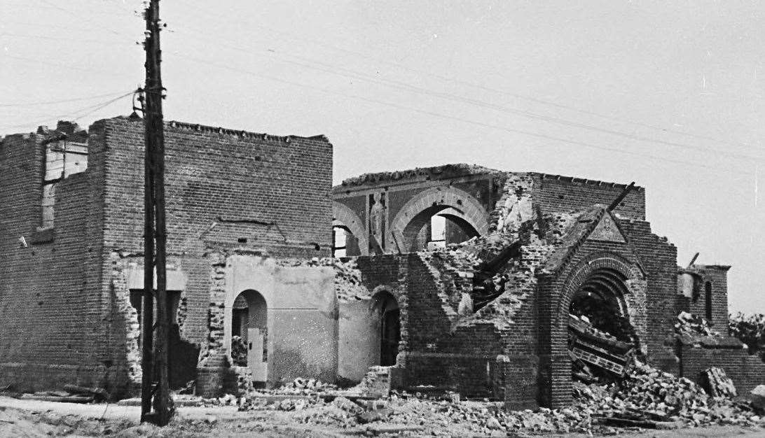 Overloon's village church after the battle in October 1944. Photo courtesy of De Oude Schoenendoos Foundation