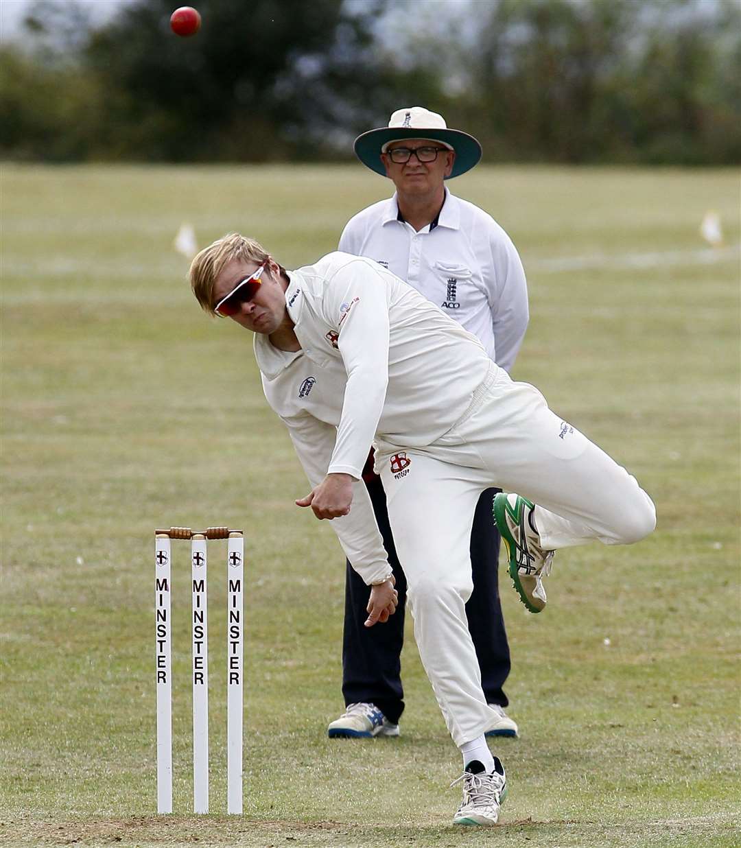 Fabian Cowdrey bowling for Minster last season Picture: Sean Aidan