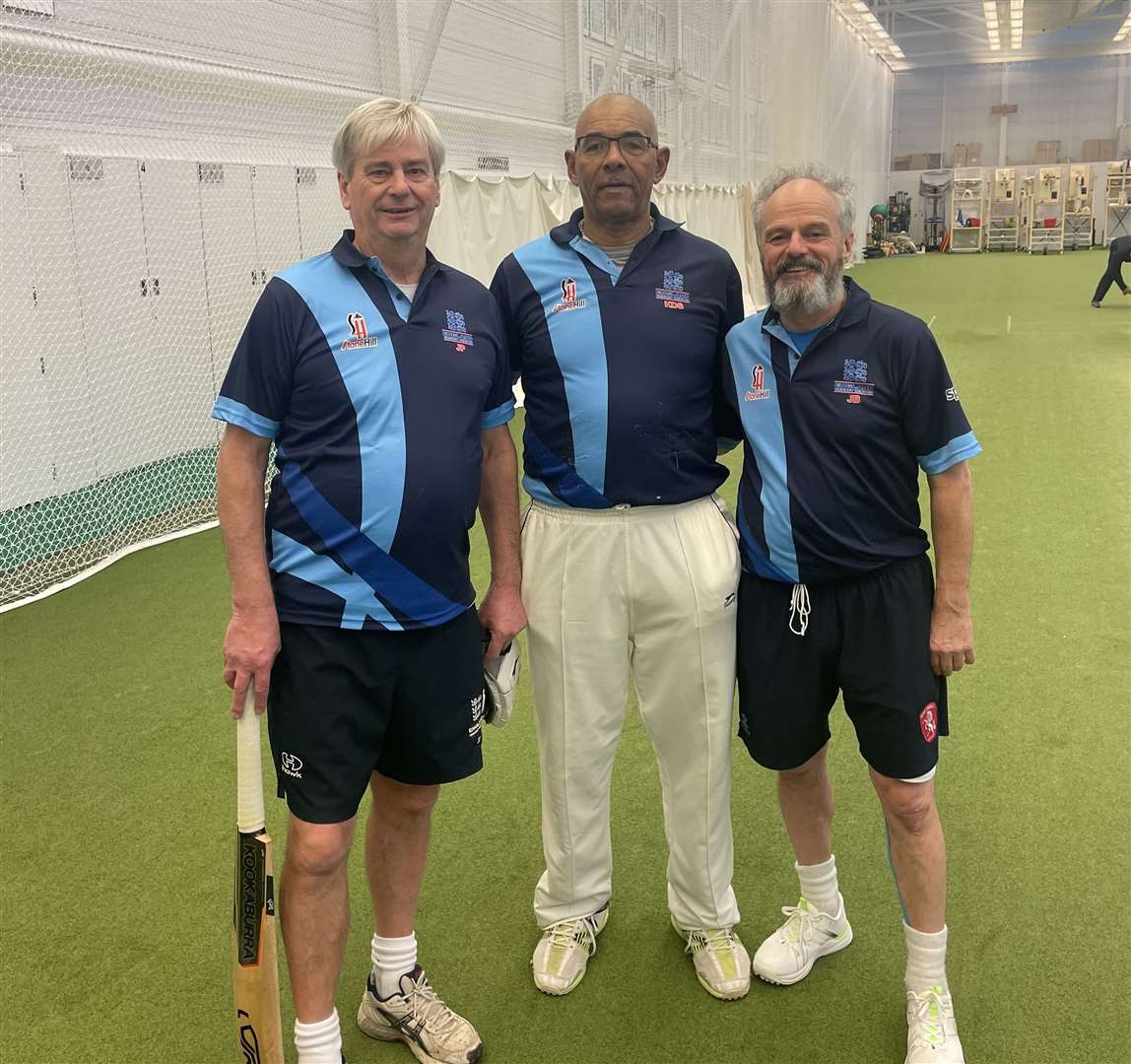 Whitstable's John Butterworth alongside fellow county compatriots Jim Philips and Rupert Staple